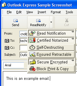 Screen shot of the ReadNotify for Outlook Express Email 

Plugin popup menu
